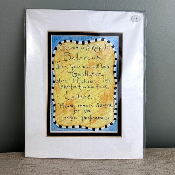 Constance Guerra Art Funny Bathroom Sign Matted to 8" x 10" Unique Eclectic Home - Picture 1 of 9